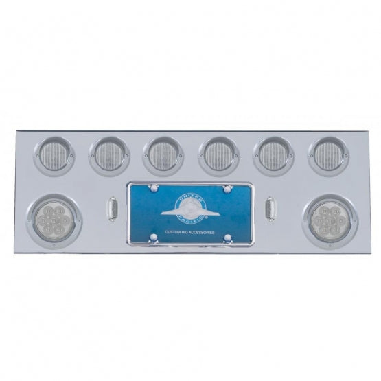 SS Rear Center Panel With 2X 7 LED 4" Reflector Light & 6X 13 LED 2-1/2" Light & Visor -Red LED/Clear Lens