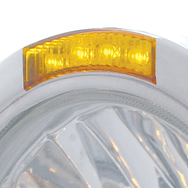 Stainless Steel Bullet Half Moon Headlight H4 With 10 Amber LED &amp; Signal - Amber Lens