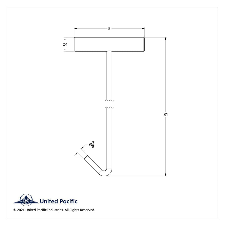 Black 31" Long Fifth Wheel Pin Puller, J-Hook (Each) United Pacific 90110