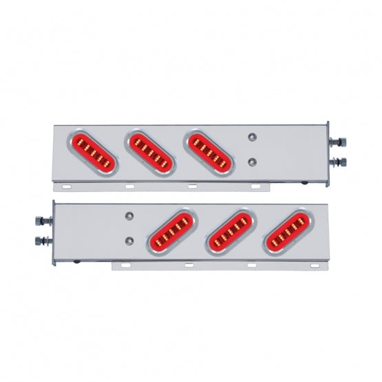 2-1/2" Bolt Pattern SS Spring Loaded Bar With 6X 22 Red LED 6" Oval GloLight &amp; Visor -Clear Lens (Pair)