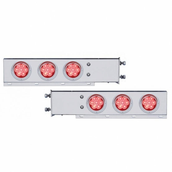 3-3/4" Bolt Pattern Chrome Spring Loaded Bar With 6X 4" 7 Red LED Lights &amp; Visors - Red Lens (Pair)