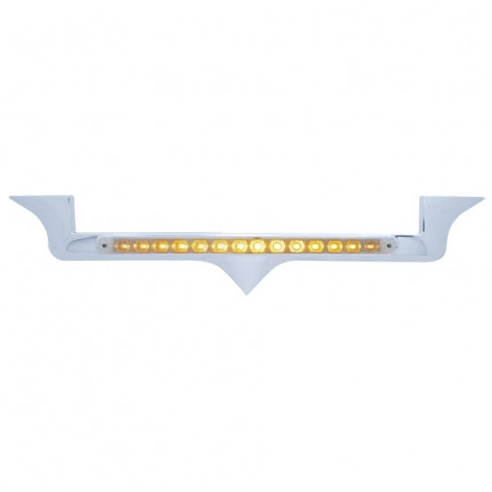 Chrome Hood Emblem Trim With 14 LED Light Bar For Kenworth - Amber LED/Clear Lens