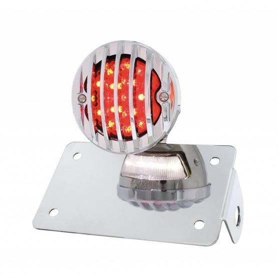 Motorcycle LED "Bobber" Style Horizontal Tail Light With Chrome Grille Bezel-Smoke Lens