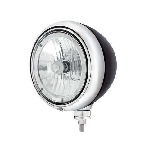 Black Guide Headlight 9007 Bulb With Amber LED Halo Rim