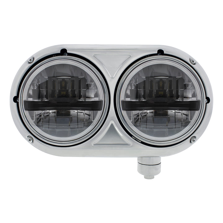 Headlight Assembly With 304 SS Housing &amp; LED Headlights With Black Inner Bar For Peterbilt 359 - Passenger