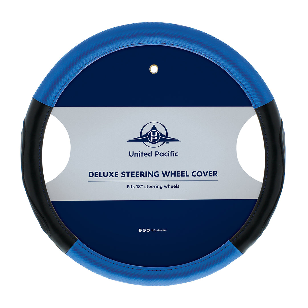 18" Carbon Fiber Pattern Steering Wheel Cover - Blue Stitching