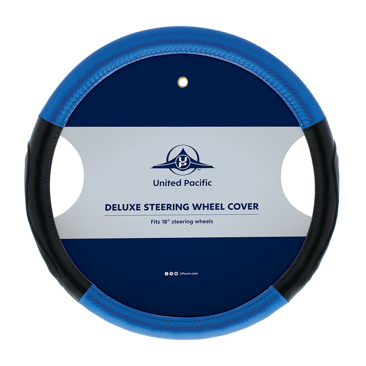 18" Carbon Fiber Pattern Steering Wheel Cover - Blue Stitching