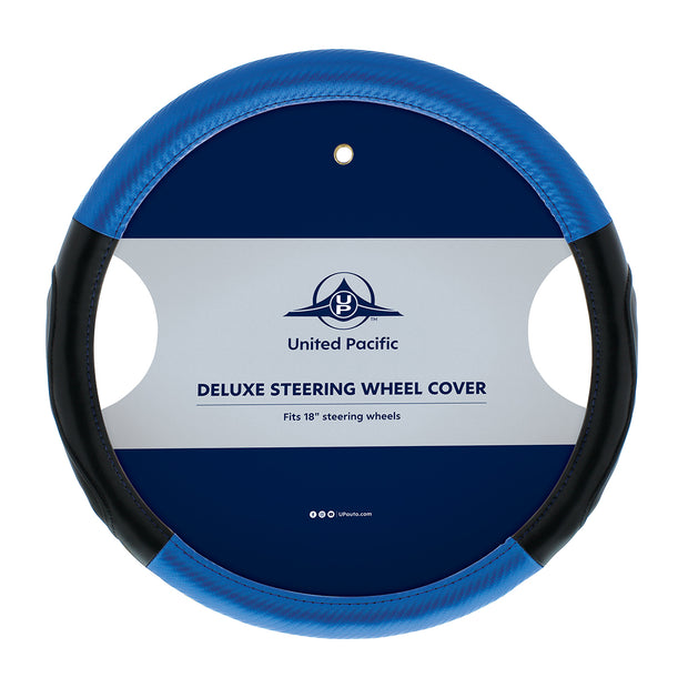 18" Carbon Fiber Pattern Steering Wheel Cover - Blue Stitching