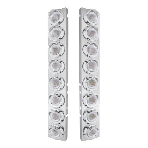 SS Front Air Cleaner Bracket With 16X 9 LED 2" Lights & Visors For Peterbilt-Amber LED/Clear Lens