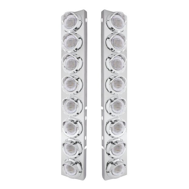 SS Front Air Cleaner Bracket With 16X 9 LED 2" Lights & Visors For Peterbilt-Amber LED/Clear Lens