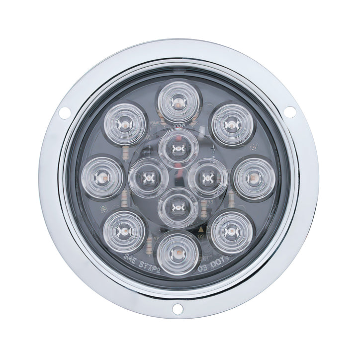 12 LED 4" Round Flange Mount Light (Stop, Turn &amp; Tail) - Red LED/Clear Lens
