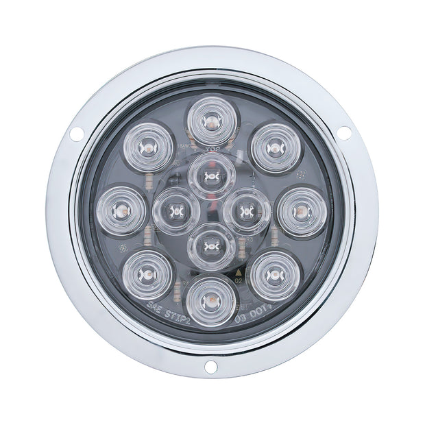 12 LED 4" Round Flange Mount Light (Stop, Turn & Tail) - Red LED/Clear Lens