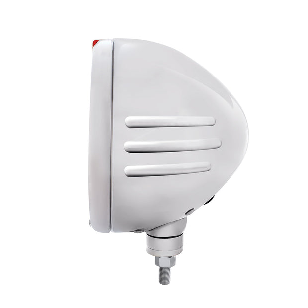 Stainless Steel Classic Embossed Stripe Headlight 6014 & Dual Mode LED Signal - Amber Lens