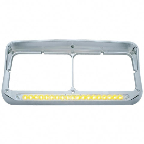 Chrome Rectangular Dual Headlight Bezel With Visor & 19 LED Light Bar - Amber LED/Clear Lens