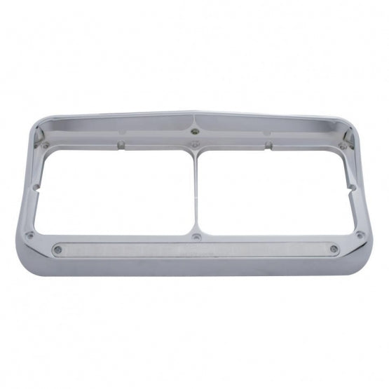14 LED Chrome Rectangular Dual Headlight Bezel With Visor - Amber LED/Chrome Lens