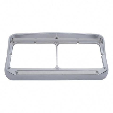 14 LED Chrome Rectangular Dual Headlight Bezel With Visor - Amber LED/Chrome Lens