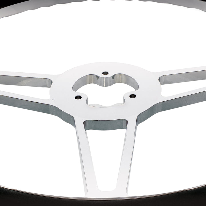 18" Chrome Aluminum "3-Spoke" Style Steering Wheel With Black Leather Rim