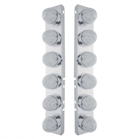 SS Front Air Cleaner Bracket With 12X 19 LED Bullet Style Lights &amp; Bezels For Peterbilt-Amber LED/Clear Lens