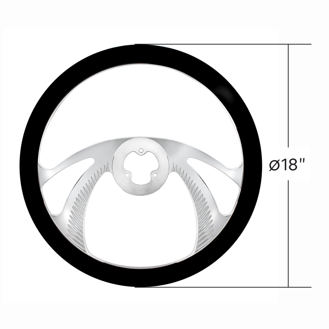 18" Chrome Aluminum "Scorpion" Style Steering Wheel With Black Leather Rim