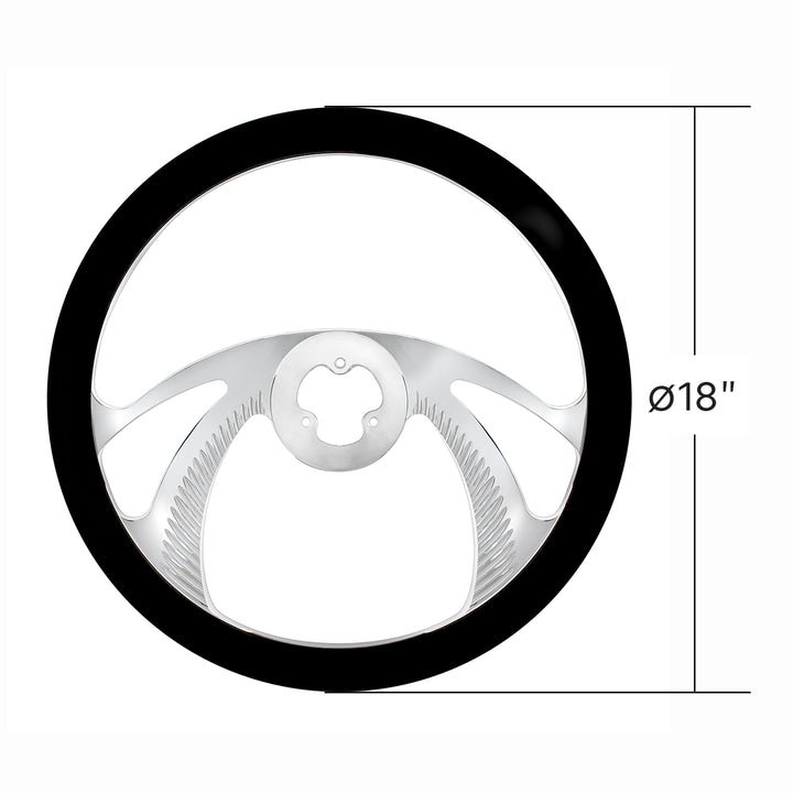 18" Chrome Aluminum "Scorpion" Style Steering Wheel With Black Leather Rim