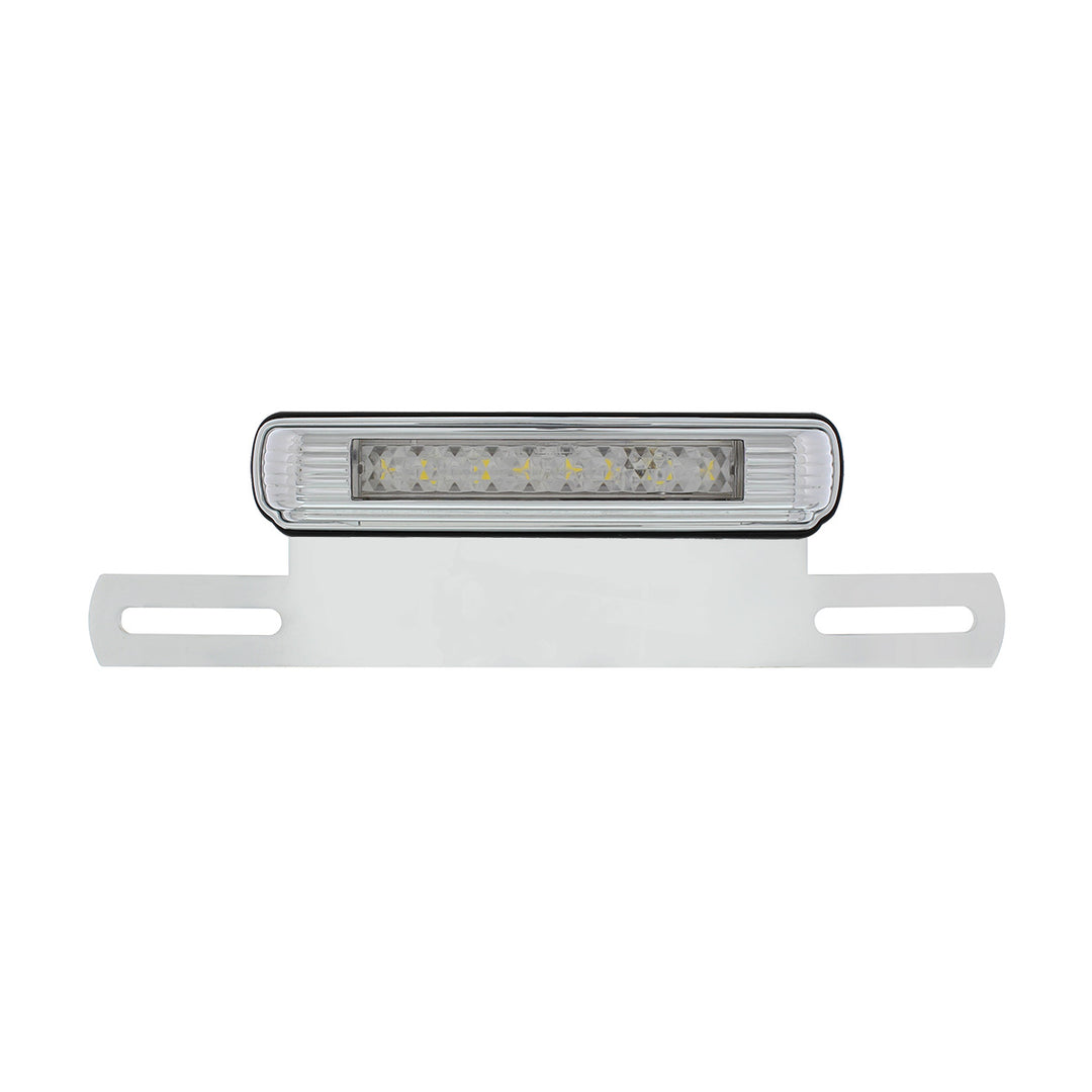 Chrome License Plate Light &amp; Bracket With White LED Backup Light - White LED/Clears Lens