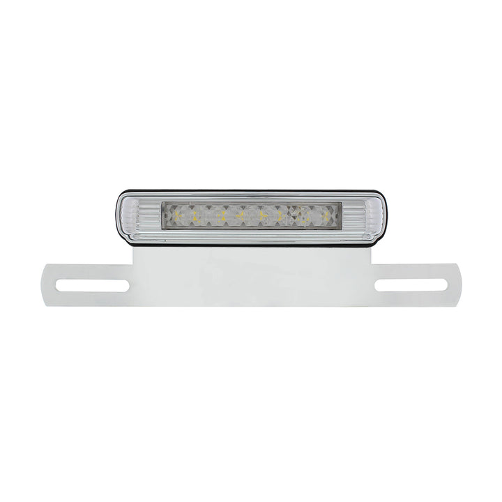 Chrome License Plate Light &amp; Bracket With White LED Backup Light - White LED/Clears Lens