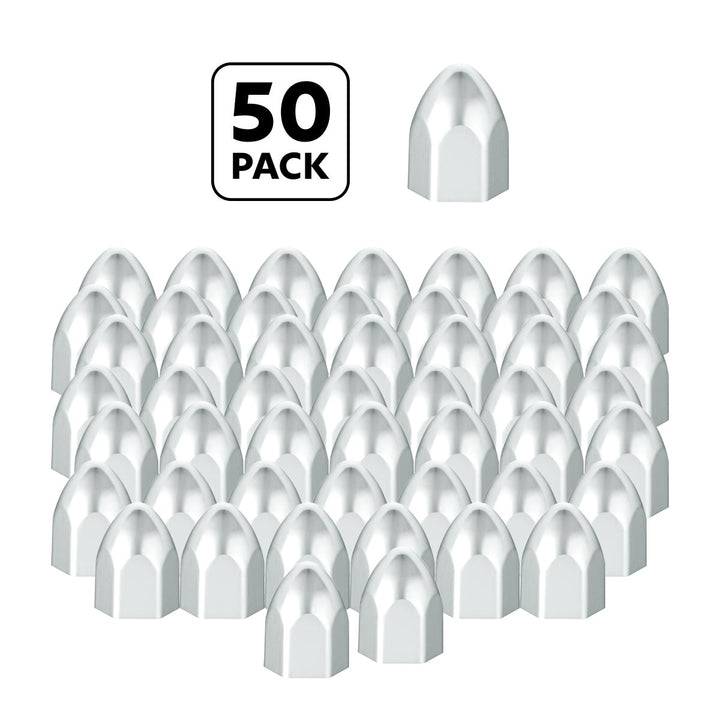 9/16" x 15/16" Chrome Plastic Bullet Nut Covers - Push-On (50-Pack)