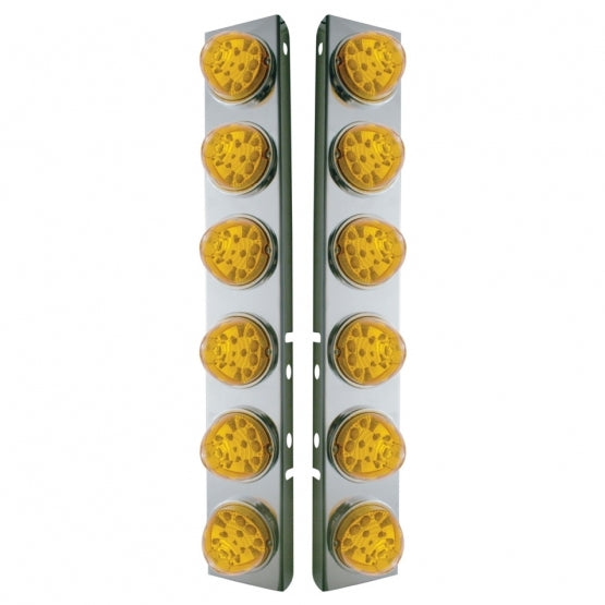 SS Front Air Cleaner Bracket W/12X 17 Amber LED Refl. Watermelon Lights &amp; SS Bezels For Peterbilt-Amber Lens (Pair)