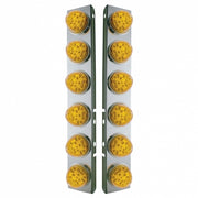 SS Front Air Cleaner Bracket W/12X 17 Amber LED Refl. Watermelon Lights & SS Bezels For Peterbilt-Amber Lens (Pair)
