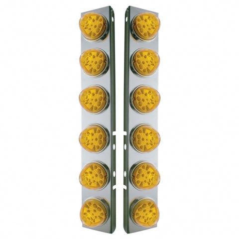 SS Front Air Cleaner Bracket W/12X 17 Amber LED Refl. Watermelon Lights & SS Bezels For Peterbilt-Amber Lens (Pair)