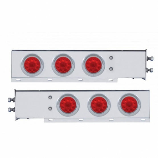 2" Bolt Pattern SS Spring Loaded Bar With 6X 4" 10 LED Lights &amp; Visors -Red LED &amp; Lens (Pair)