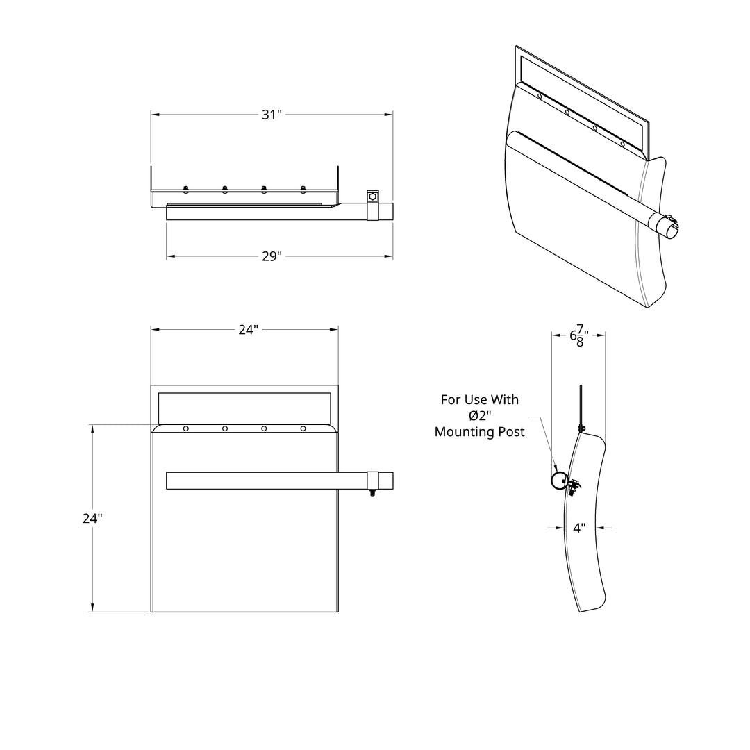 24" X 24" 430 Stainless Steel Quarter Fender With Tube Bracket Set - 4" Side Wall