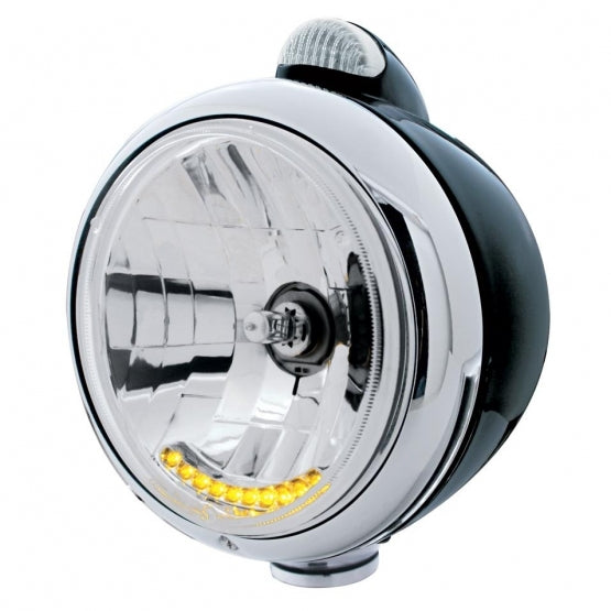 Black Guide 682-C Headlight H4 With 10 Amber LED &amp; LED Signal - Clear Lens