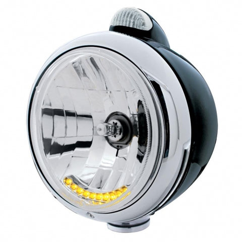Black Guide 682-C Headlight H4 With 10 Amber LED & LED Signal - Clear Lens