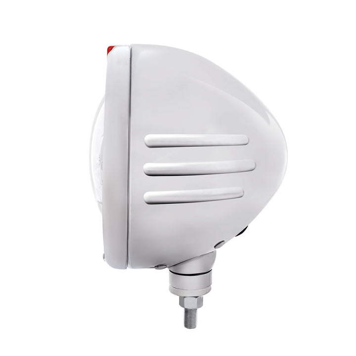 Stainless Steel Classic Embossed Stripe Headlight 5 LED Bulb &amp; Dual Mode LED Signal-Amber Lens