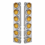 SS Front Air Cleaner Bracket With 12X 9 LED 2" Lights & Visors For Peterbilt-Amber LED & Lens