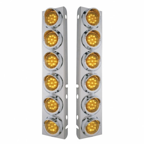 SS Front Air Cleaner Bracket With 12X 9 LED 2" Lights & Visors For Peterbilt-Amber LED & Lens