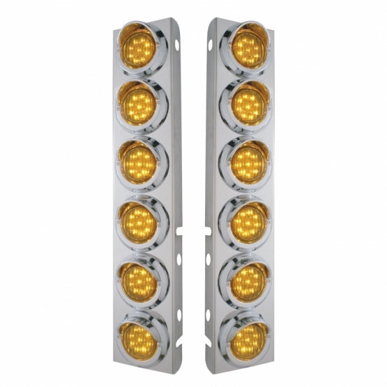 SS Front Air Cleaner Bracket With 12X 9 LED 2" Lights & Visors For Peterbilt-Amber LED & Lens