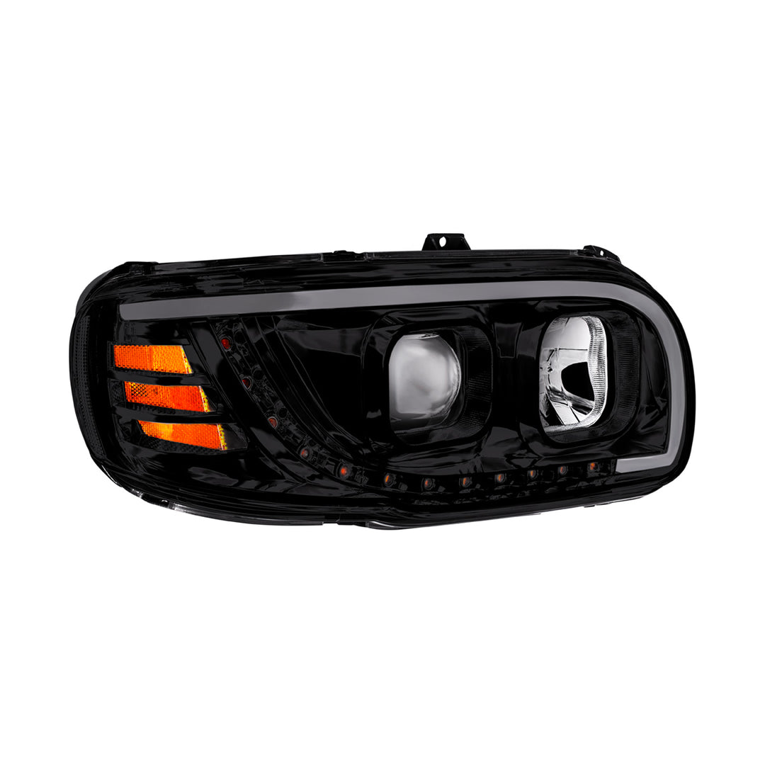 Blackout Projection Headlight With LED Turn Signal &amp; Light Bar For 2008-2024 Peterbilt 389-Passenger