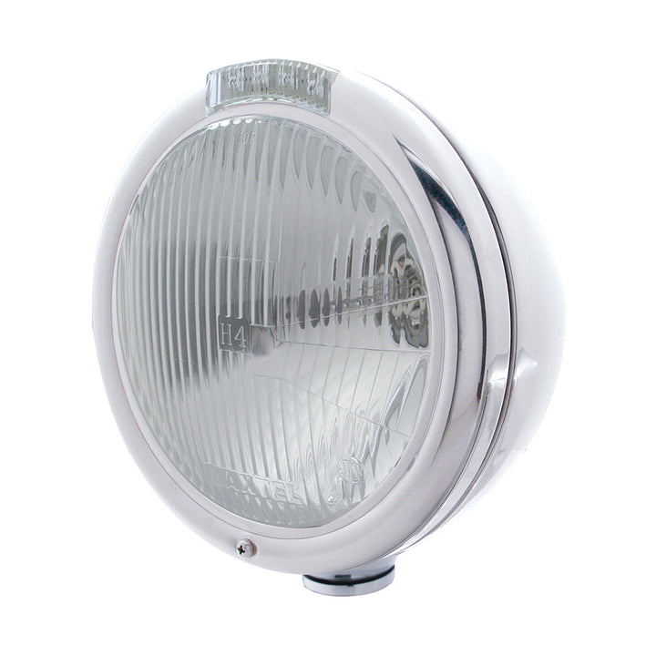Stainless Steel Classic Headlight H4 Bulb &amp; LED Turn Signal - Clear Lens