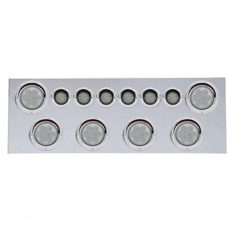 SS Rear Center Panel With 6X 7 LED 4" Reflector Lights & 6X 9 LED 2" Lights & Visors -Red LED/Clear Lens