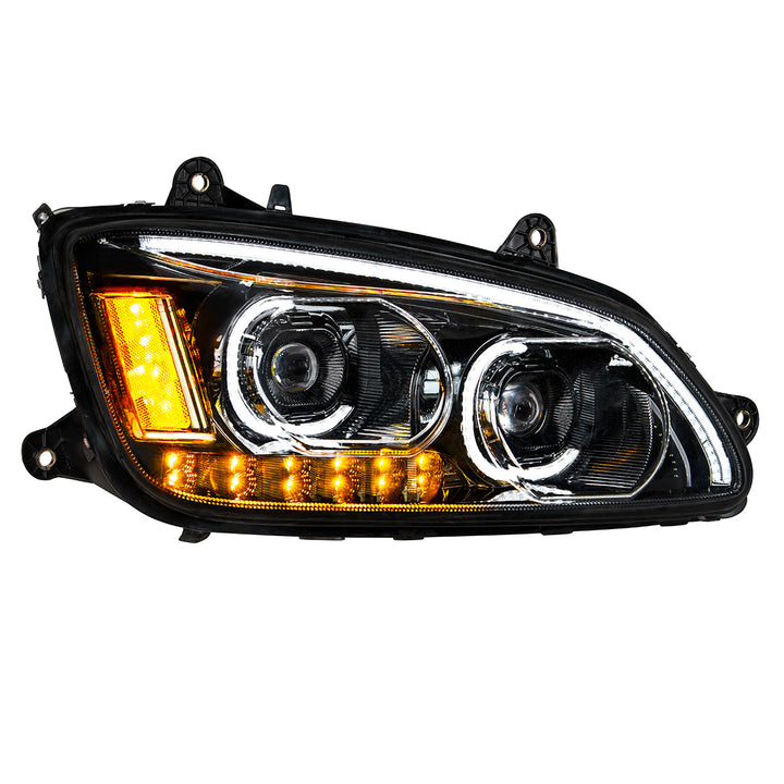 "Blackout" LED Headlight With LED Turn Signal &amp; LED Position Light Bar For 2008-2017 Kenworth T660 - Passenger
