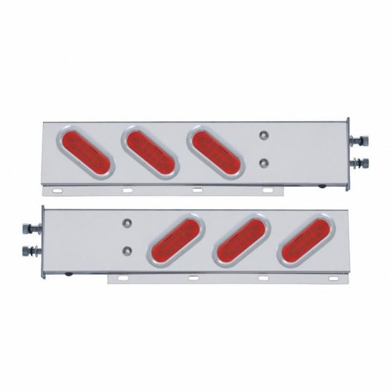 2-1/2" Bolt Pattern SS Spring Loaded Bar With 6 Oval 12 LED Lights & Bezel -Red LED & Lens (Pair)