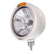 Stainless Steel Classic Headlight Crystal H4 Bulb & LED Turn Signal - Amber Lens