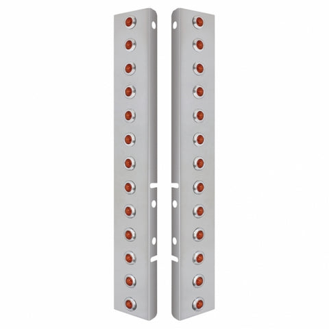 SS Front Air Cleaner Bracket With 26X 3 LED 3/4" Mini Lights & SS Bezels For Peterbilt-Amber LED & Lens