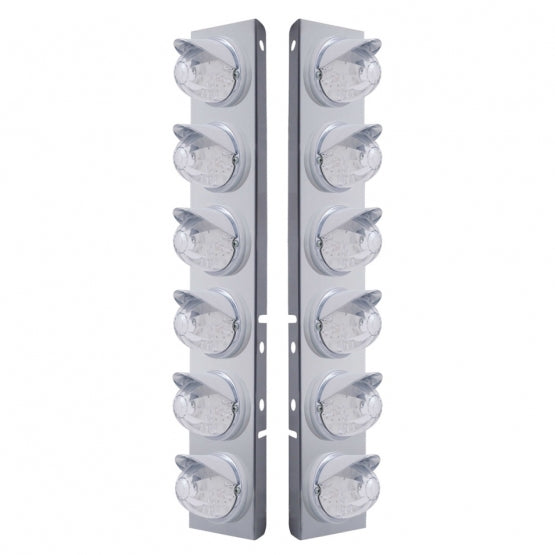 SS Front Air Cleaner Bracket W/12X 17 LED Watermelon Lights &amp; Visors For Peterbilt -Amber LED/Clear Lens