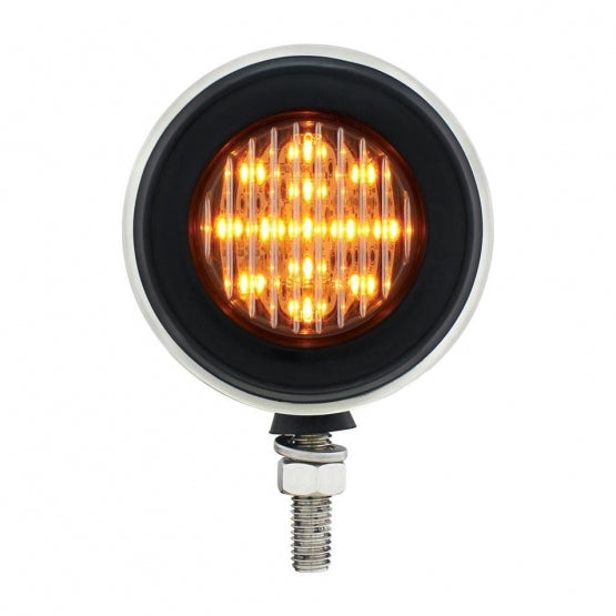 Stainless 2-1/2" Double Face Light With LED Lights &amp; Grommets - Amber &amp; Red LED/Clear Lens