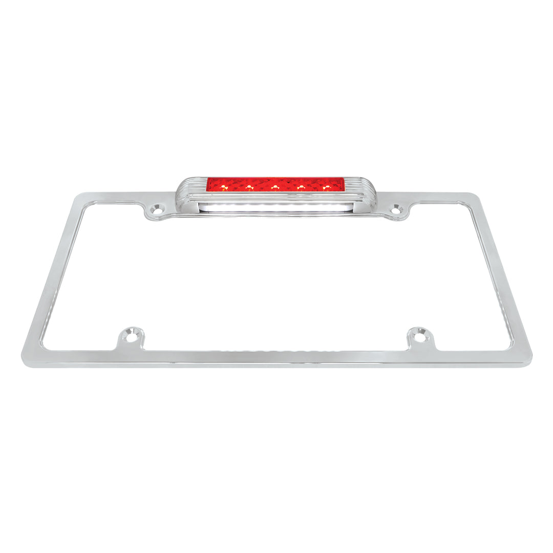 Chrome License Plate Frame With Third Brake Light -Red LED &amp; Lens