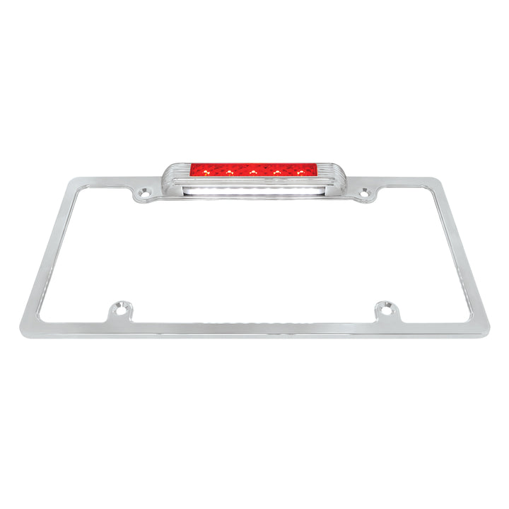 Chrome License Plate Frame With Third Brake Light -Red LED &amp; Lens