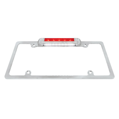 Chrome License Plate Frame With Third Brake Light -Red LED & Lens